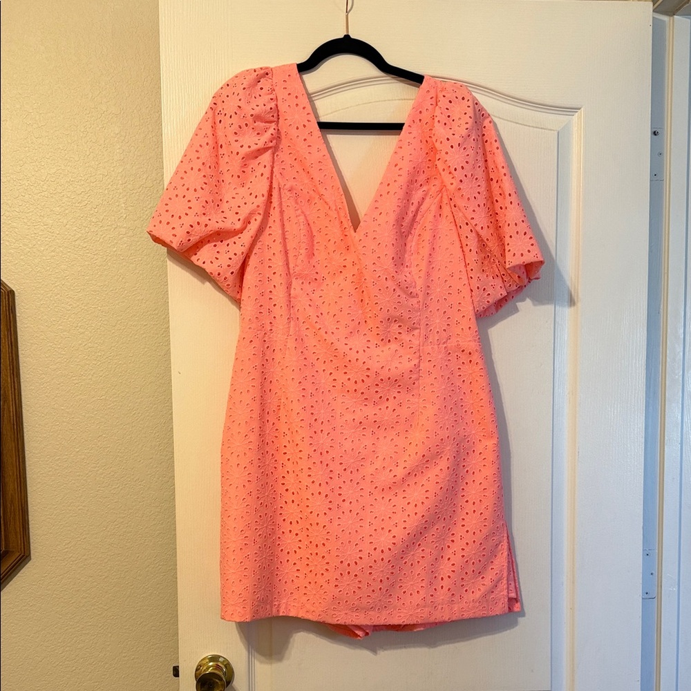 NWT Lily P Neon Pink Eyelet V-Neck Dress
